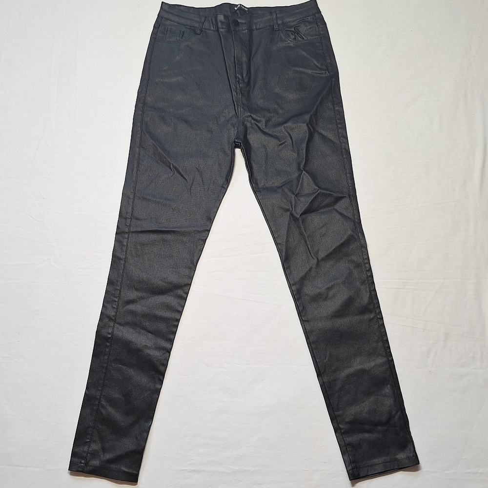 Apperloth Black Faux Leather Skinny Pants Womens Coated High-Rise Stretch, 12